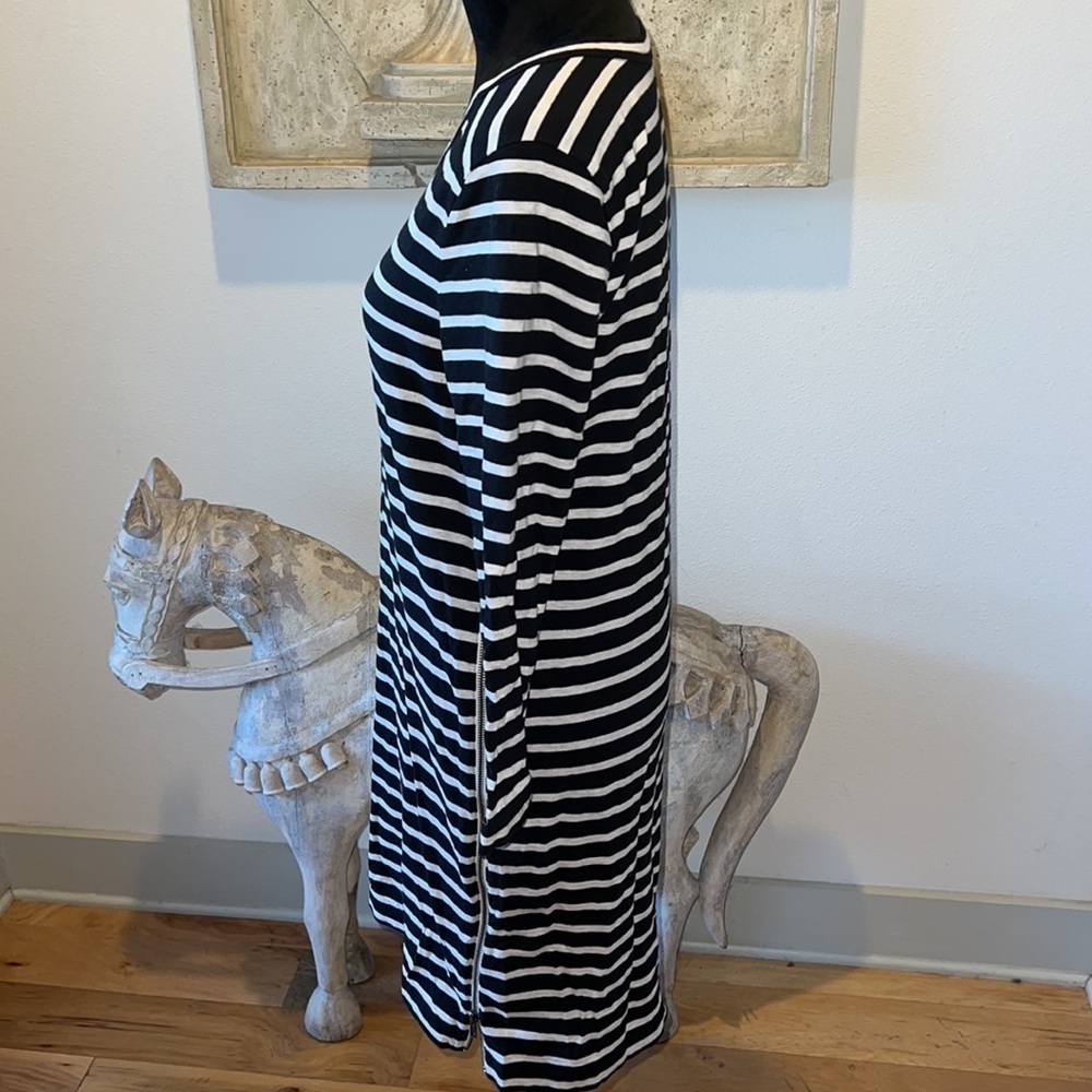 J. Crew black ivory striped shift dress side ling zippers Sz M - Picture 4 of 11